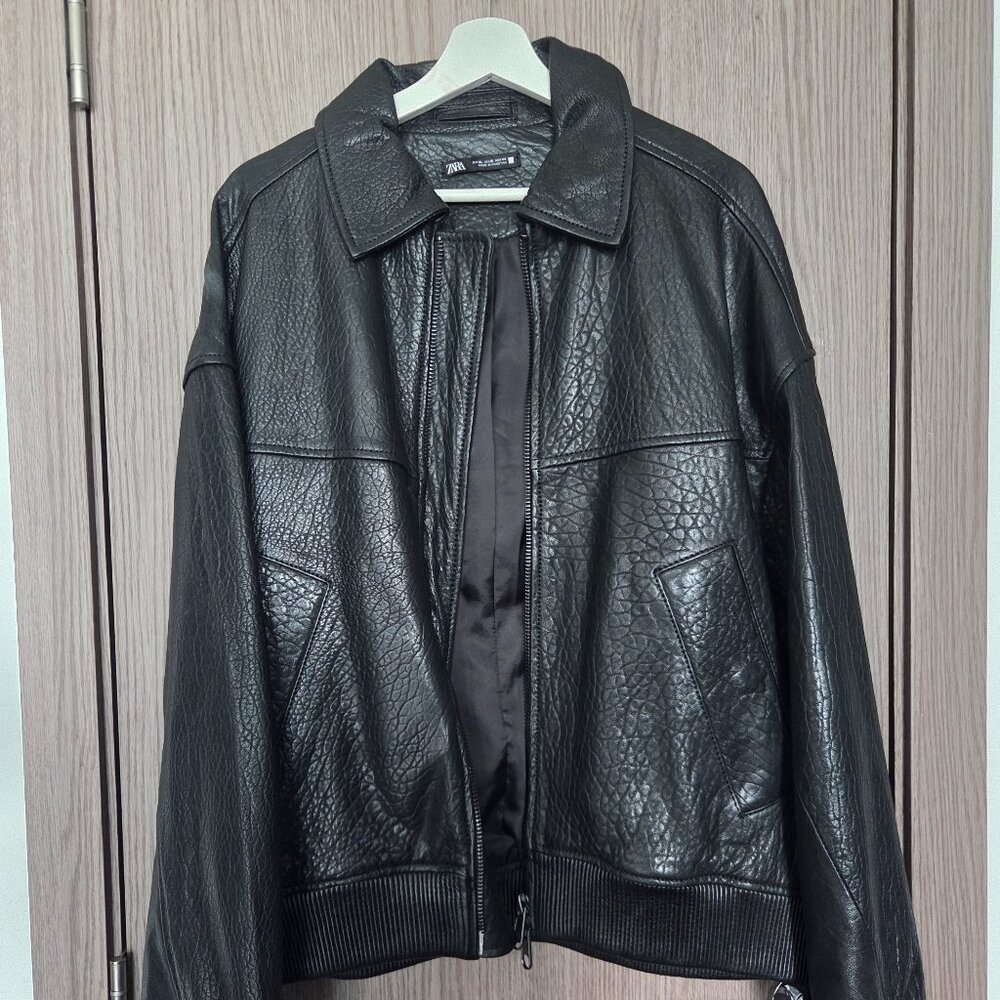 Zara Textured Leather Jacket - XL - Black